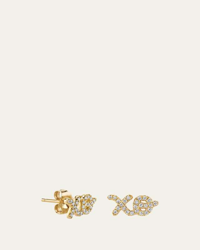 14K Gold XO Single Stud Earring with Diamonds